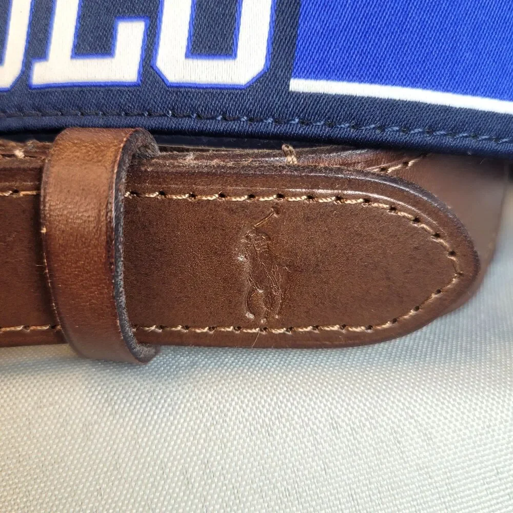 Polo Ralph Lauren Size XL Navy Blue Belt Polo Lettering Polyester Leather Trim